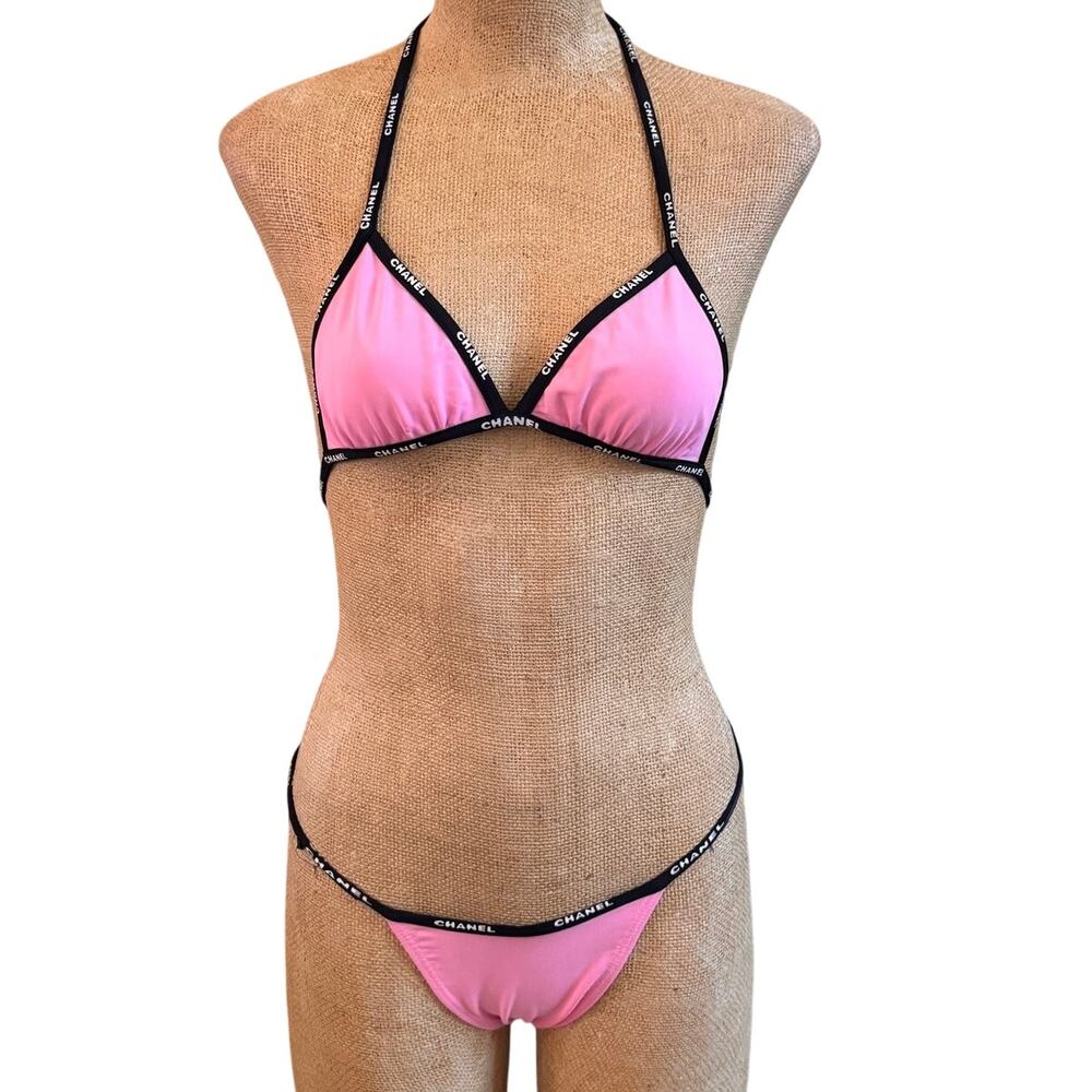 Chanel Vintage EXTREMELY RARE Pink Bikini Logo Bathing Suit Luxury Size 38 US 6